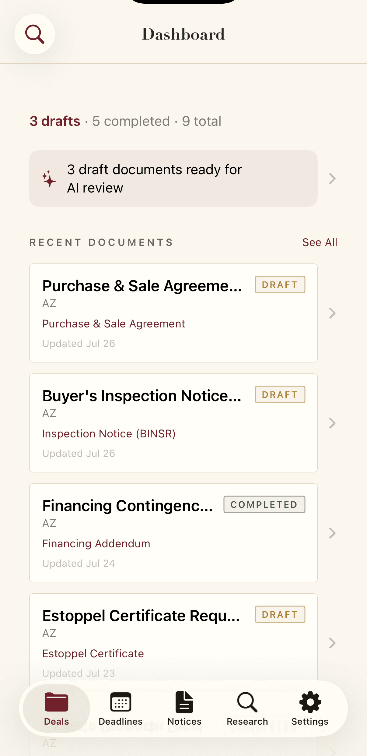 CounselDraft iOS app — attorney dashboard